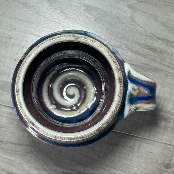 VINTAGE PHIL MAYHEW Blue Green Hand Thrown Drip Glaze Twist Pottery Coffee Mug - Picture 5 of 15
